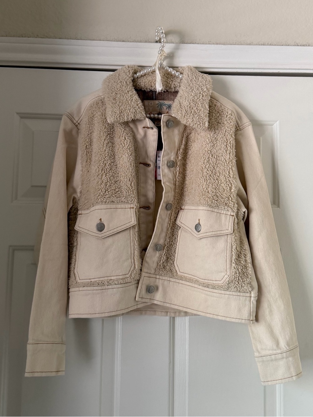 Roxy Khaki Sherpa Button Down Jacket